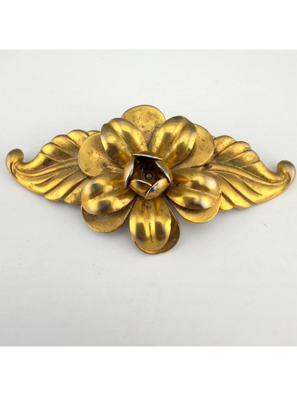 Vintage Art Deco Floral Brooch Gold Tone Leaf Design 3"